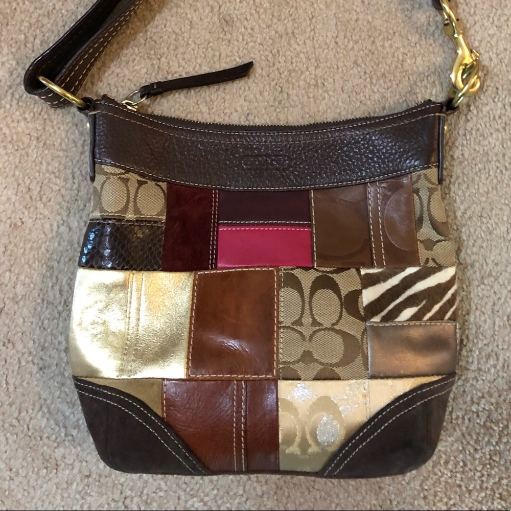 Brown Patchwork Coach Shoulder Bag